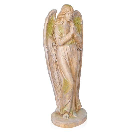 47"H Old World Praying Angel Statue with Mossy Finish for Garden & Lawn