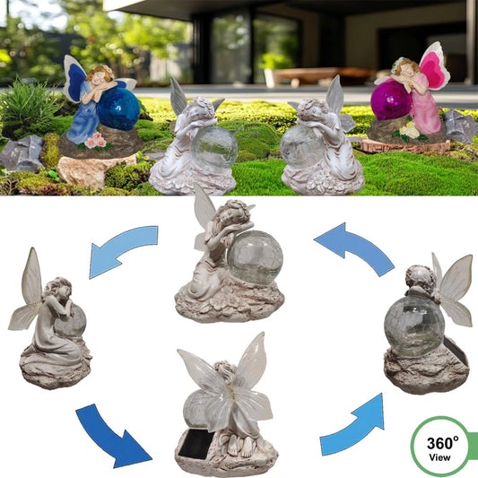 Fairy Garden Statue Outdoor with Glass Ball,Fairy Garden Statue