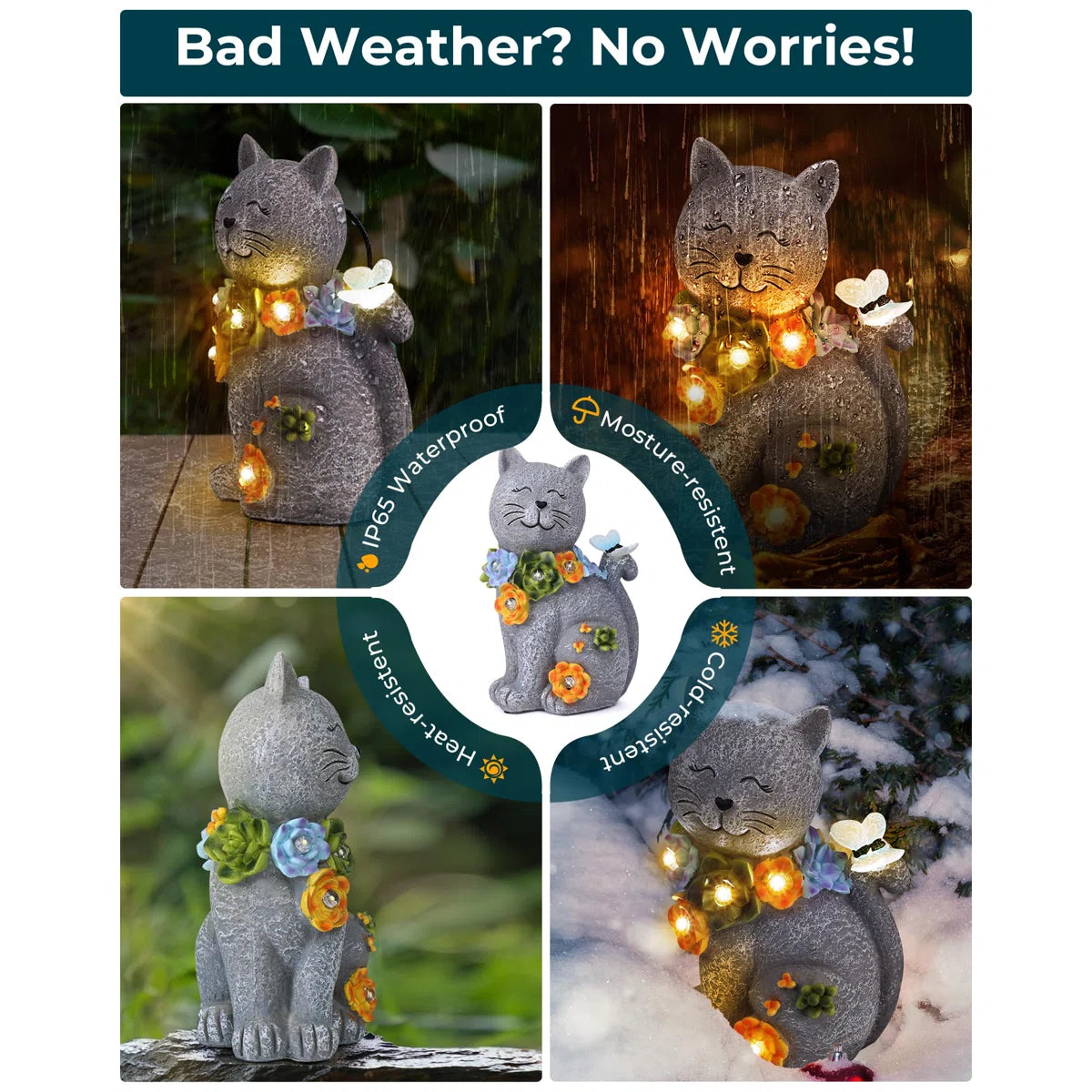 Cat Figurines Succulent Flower Butterfly Art Design for Home
