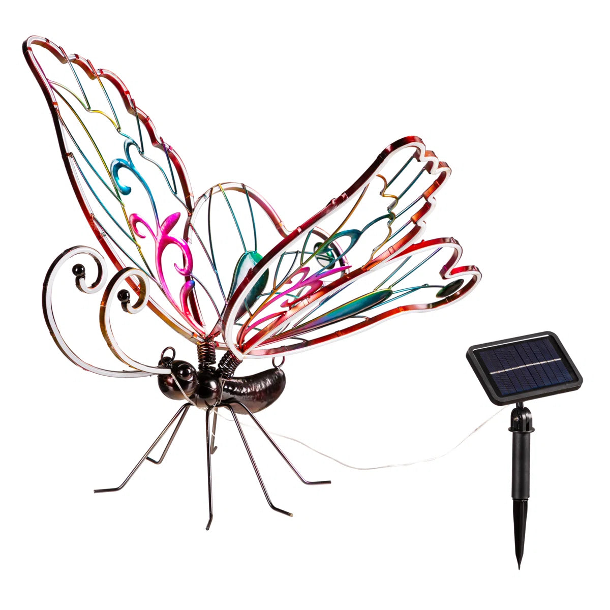 28"H Solar Neon Butterfly Garden Statue