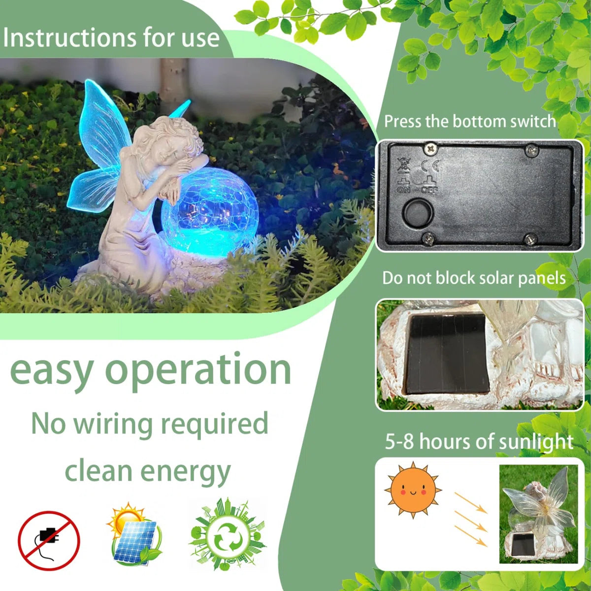Fairy Garden Statue Outdoor with Glass Ball,Fairy Garden Statue
