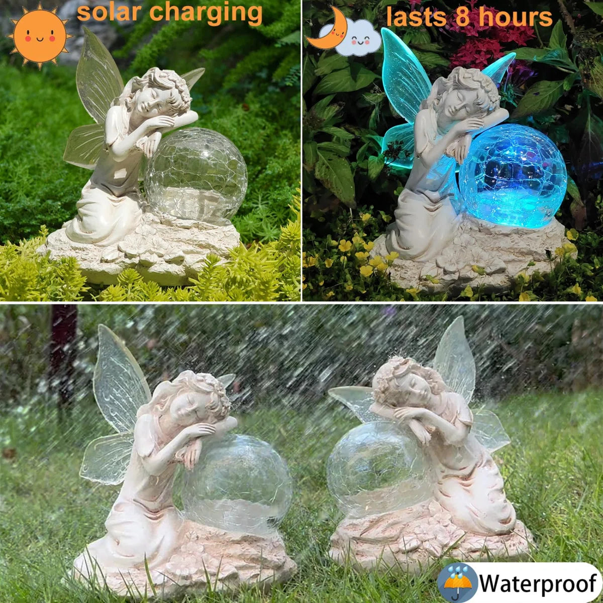 Fairy Garden Statue Outdoor with Glass Ball,Fairy Garden Statue