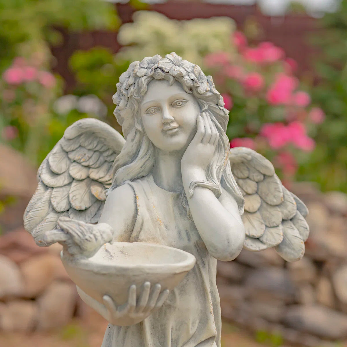 Angel with Birdbath Magnesium Garden Statue