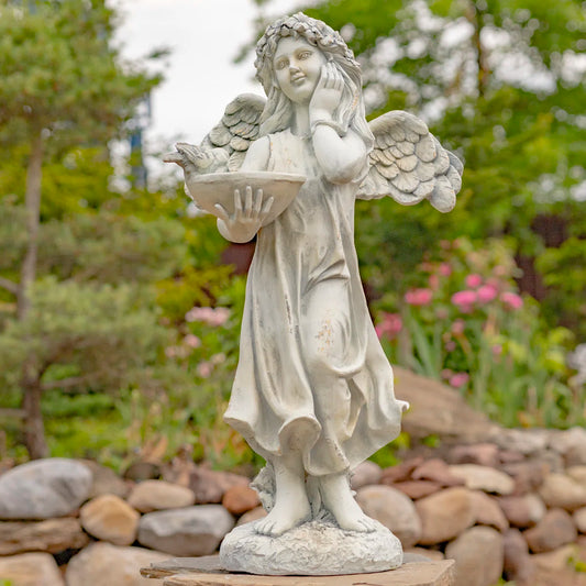 Angel with Birdbath Magnesium Garden Statue