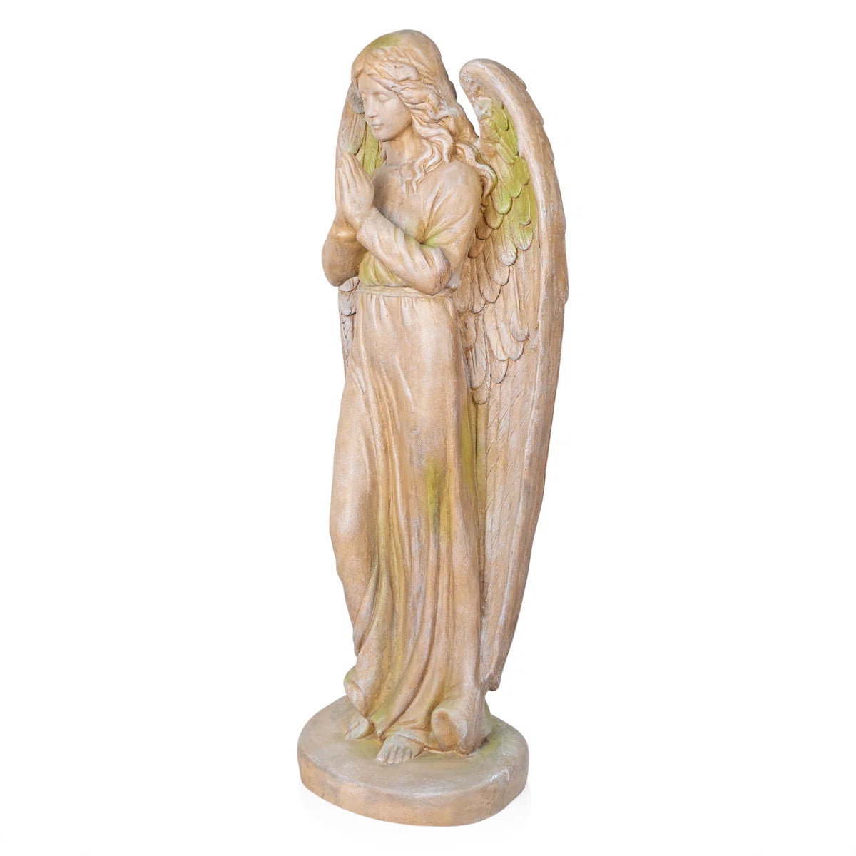 47"H Old World Praying Angel Statue with Mossy Finish for Garden & Lawn