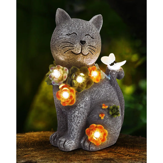 Cat Figurines Succulent Flower Butterfly Art Design for Home