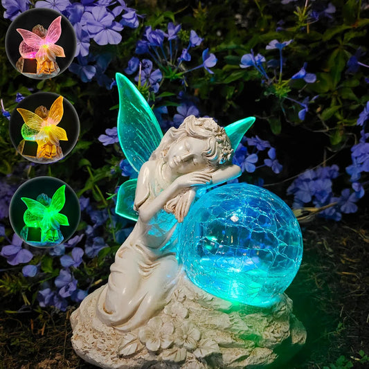 Fairy Garden Statue Outdoor with Glass Ball,Fairy Garden Statue
