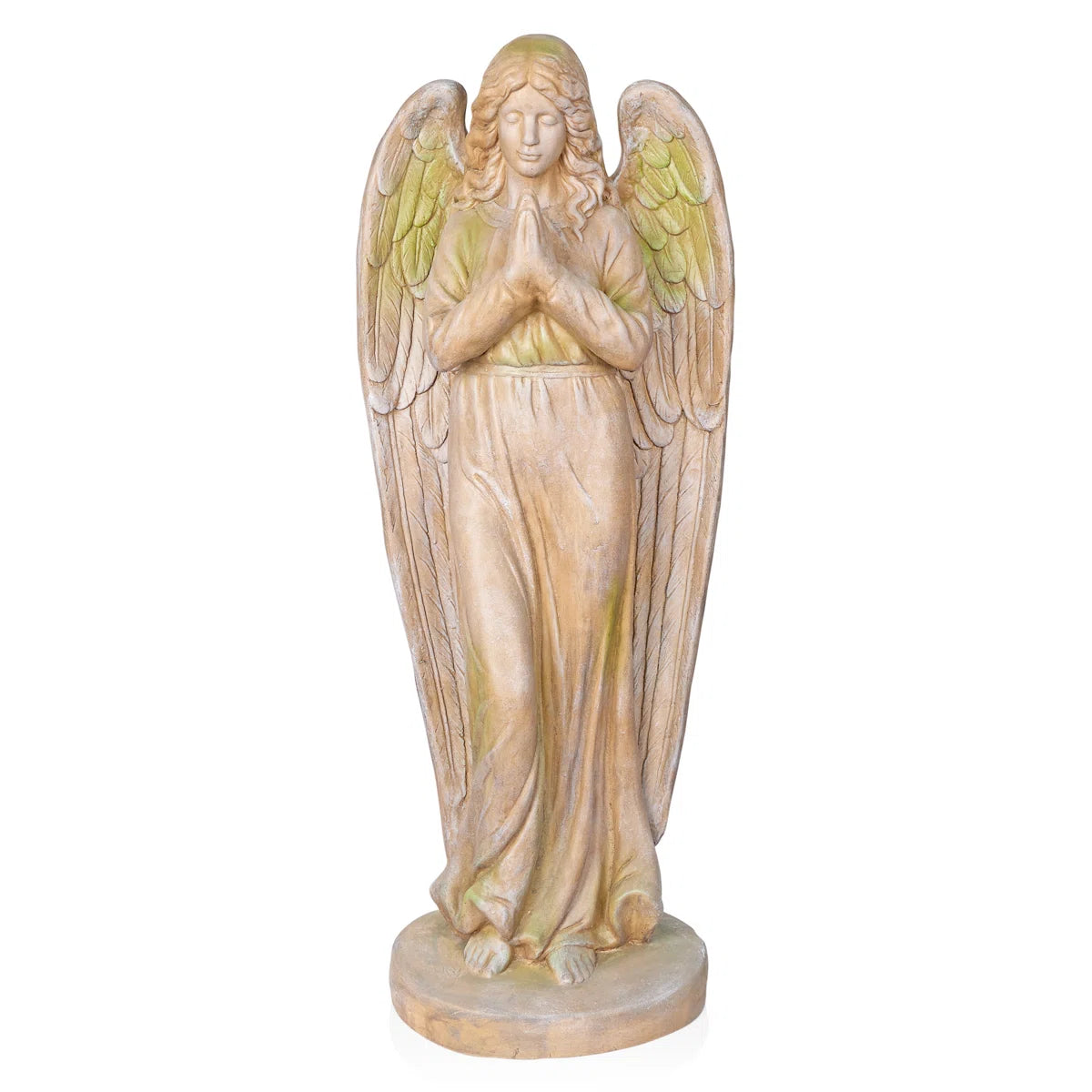 47"H Old World Praying Angel Statue with Mossy Finish for Garden & Lawn